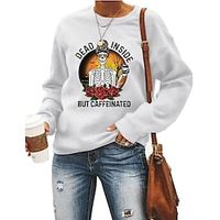 Women's Sweatshirt Pullover Text Skull Punk Print Halloween Daily Sports Hot Stamping Active Streetwear Hoodies Sweatshirts  Green White Black Lightinthebox - thumbnail