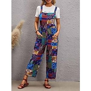 Women's Overall Pocket Print Color Block Square Neck Streetwear Daily Vacation Regular Fit Sleeveless Blue S M L Summer Lightinthebox