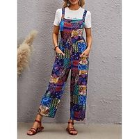 Women's Overall Pocket Print Color Block Square Neck Streetwear Daily Vacation Regular Fit Sleeveless Blue S M L Summer Lightinthebox - thumbnail