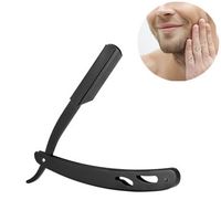 Stainless Steel Black Folding Straight Edge Razor Traditional Handle Shaver Barber Shaving Tool