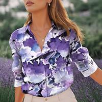 Women's Shirt Blouse Floral Casual Holiday Purple Button Print Long Sleeve Fashion Streetwear Shirt Collar Regular Fit Summer Spring Lightinthebox