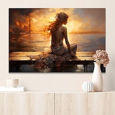 People Wall Art Canvas Woman at Sunset Seaside Prints and Posters Pictures Decorative Fabric Painting For Living Room Pictures No Frame Lightinthebox