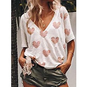Women's T shirt Floral Flower V Neck Tops White Blue Yellow miniinthebox