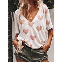 Women's T shirt Floral Flower V Neck Tops White Blue Yellow miniinthebox - thumbnail
