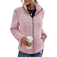 Women's Winter Coat Fleece Sherpa Jacket Warm Zip up Teddy Coat with Pocket Stand Collar Cropped Jacket Casual Street Outerwear Long Sleeve Fall Lightinthebox - thumbnail