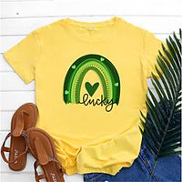 Women's Lucky Happy St Patrick's Day T shirt Rainbow Heart Letter Print Round Neck Basic Tops 100% Cotton Green White Pink Lightinthebox - thumbnail