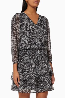 Fitted Dress in Floral Outline Print Voile Fitted Dress in Floral Outline Print Voile