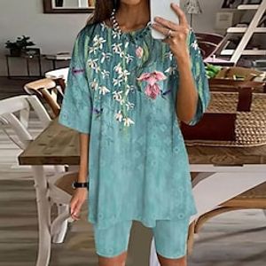 Women's Loungewear Sets 2 Pieces Flower Comfort Sweet Home Daily Polyester Crew Neck # Spring Summer Green Lightinthebox