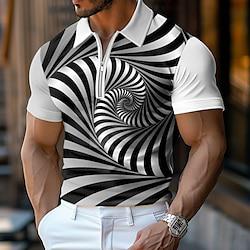 Linear Men's Casual Print Polo Shirt Zip Polo Casual Daily Sports Polyester Short Sleeve Turndown Polo Shirts White Spring Summer S M L Micro-elastic Lapel Polo Lightinthebox