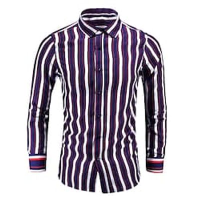Men's Shirt Dress Shirt Striped Classic Collar Black Blue Long Sleeve Casual Daily Tops Business Casual Lightinthebox