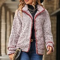 Women's Fleece Sherpa Jacket Teddy Coat Winter Coat Windproof Thermal Warm Heated Jacket Single Breasted Lapel Jacket Long Sleeve Fall Outerwear Wine Black Lightinthebox - thumbnail