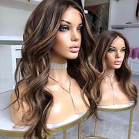 Remy Human Hair 13x4 Lace Front Wig Middle Part Brazilian Hair Wavy Auburn Wig 130% 150% Density with Baby Hair Highlighted / Balayage Hair Glueless Pre-Plucked For Women Long Human Hair Lace Wig Lightinthebox