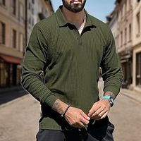 Men's Polo Shirt Golf Shirt Work Casual Lapel Long Sleeve Basic Modern Plain Vertical Stripes Button Spring   Fall Regular Fit Black White Army Green Red Navy Blue Khaki Polo Shirt Lightinthebox