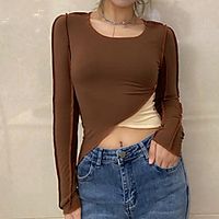 Women's Crop Tshirt T shirt Plain Round Neck Basic Tops Brown Lightinthebox - thumbnail