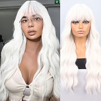 Cosplay Costume Wig Synthetic Wig Curly Body Wave Neat Bang Machine Made Wig 26 inch White Synthetic Hair Women's White miniinthebox Cosplay Costume Wig Synthetic Wig Curly Body Wave Neat Bang Machine Made Wig 26 inch White Synthetic Hair Women's White miniinthebox