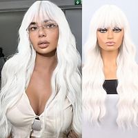 Cosplay Costume Wig Synthetic Wig Curly Body Wave Neat Bang Machine Made Wig 26 inch White Synthetic Hair Women's White miniinthebox - thumbnail