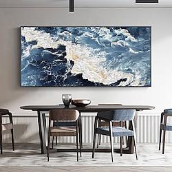 Large hand painted Sea Canvas Oil Painting Handmade Blue Sea Landscape Abstract painting hand painted White Wave Painting Textured Sea Painting Mother Gift for Living Room Decor Lightinthebox