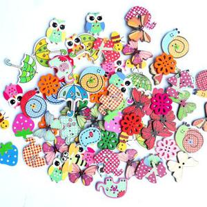 50 Pcs Wooden Buttons Colorful Cartoon DIY Buttons