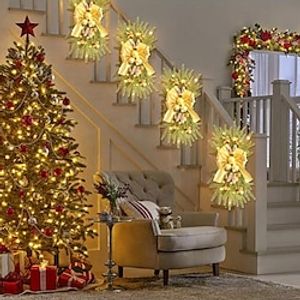 Cordless Prelit Stairs Decoration Lights Up Christmas LED Wreath, Artificial Pine Cone Berry Wall Christmas Wreath Indoor Outdoor Xmas Family Holiday Decoration (without 22A Battery) miniinthebox