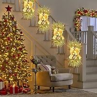 Cordless Prelit Stairs Decoration Lights Up Christmas LED Wreath, Artificial Pine Cone Berry Wall Christmas Wreath Indoor Outdoor Xmas Family Holiday Decoration (without 22A Battery) miniinthebox - thumbnail
