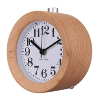 Classic Digital Table Snooze Beech Wood Alarm Clock LED Light Round Silent Home Decor