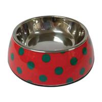 Nutrapet Applique Melamine Round Pet Bowl - Red & Blue Polka - Small - 160/5.4 ml/oz (14 x 4.5 cm) - thumbnail