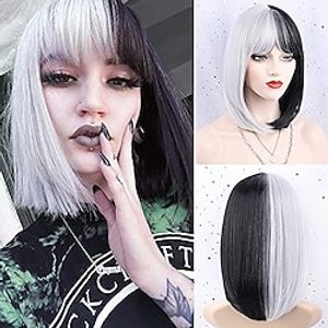 Black and White Wig with Bangs Cosplay Costume Synthetic Wigs for Women Halloween Party ChristmasPartyWigs Lightinthebox