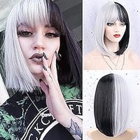 Black and White Wig with Bangs Cosplay Costume Synthetic Wigs for Women Halloween Party ChristmasPartyWigs Lightinthebox - thumbnail