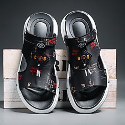 Men's Sandals Beach Daily Nappa Leather Breathable Non-slipping Wear Proof White Black Gray Summer miniinthebox