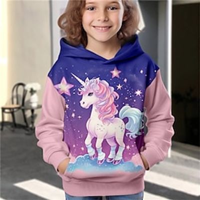 Girls' 3D Unicorn Hoodie Pullover Long Sleeve 3D Print Fall Winter Active Fashion Cute Polyester Kids 3-12 Years Outdoor Casual Daily Regular Fit Lightinthebox