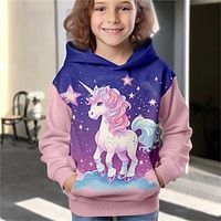 Girls' 3D Unicorn Hoodie Pullover Long Sleeve 3D Print Fall Winter Active Fashion Cute Polyester Kids 3-12 Years Outdoor Casual Daily Regular Fit Lightinthebox - thumbnail