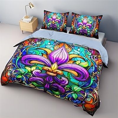 100% Cotton Duvet Cover Set Mardi Gras Pattern Comforter Set Soft Luxury Bedding Set Home Decor Dusk Bedding Gift King Queen Full Size Lightinthebox