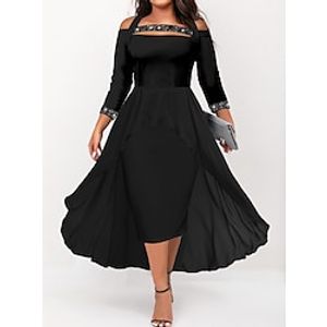 Women's Plus Size Party Dress Solid Color Halter Neck 34 Length Sleeve Fall Winter Stylish Formal Sequins Midi Dress Formal Party Dress Lightinthebox