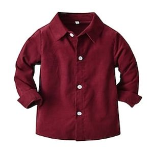 Toddler Boys' Shirt Formal Casual Long Sleeve Wine Solid Color Button Cotton School Party  Cool Top 1-5 Years miniinthebox