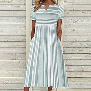 Women's Casual Dress Midi Dress Blue Short Sleeve Striped Pocket Spring Summer V Neck 2022 S M L XL XXL 3XL Lightinthebox