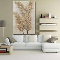 Oil Painting Handmade Hand Painted Wall Art Abstract Modern Golden Leaves Plants Heavy Oils Home Decoration Decor Stretched Frame Ready to Hang Lightinthebox