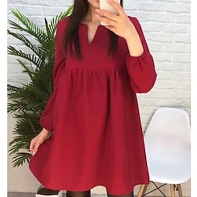 Women's A Line Dress Short Mini Dress Red Long Sleeve Solid Color Ruched Spring Summer V Neck Elegant Casual 2022 S M L XL XXL 3XL Lightinthebox Women's A Line Dress Short Mini Dress Red Long Sleeve Solid Color Ruched Spring Summer V Neck Elegant Casual 2022 S M L XL XXL 3XL Lightinthebox