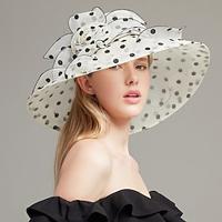 Hats Headwear Organza Bucket Hat Floppy Hat Straw Hat Casual Holiday Elegant Vintage With Polka Dot Lace Side Headpiece Headwear Lightinthebox