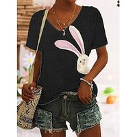 Women's T shirt Tee Animal Weekend Easter Black White Yellow Print Short Sleeve Fashion V Neck Regular Fit Summer Lightinthebox Women's T shirt Tee Animal Weekend Easter Black White Yellow Print Short Sleeve Fashion V Neck Regular Fit Summer Lightinthebox