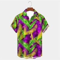 Feathers Artistic Men's Shirt Daily Wear Going out Weekend Autumn  Fall Turndown Short Sleeves Purple S, M, L 4-Way Stretch Fabric Shirt Carnival Lightinthebox - thumbnail