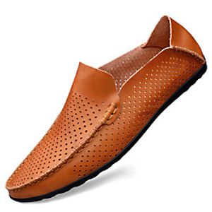 Breathable Loafers Casual Comfort Shoes Mens Leather Hollow Slip On Spring Summer Lightweight Yellow Brown Black miniinthebox
