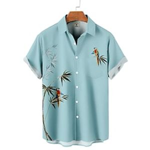 Men's Shirt Summer Hawaiian Shirt Button Up Shirt Summer Shirt Casual Shirt Black Yellow Pink Blue Green Short Sleeves Tree Graphic Prints Lapel Street Vacation Print Clothing Apparel Fashion Leisure Lightinthebox