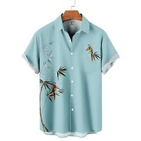 Men's Shirt Summer Hawaiian Shirt Button Up Shirt Summer Shirt Casual Shirt Black Yellow Pink Blue Green Short Sleeves Tree Graphic Prints Lapel Street Vacation Print Clothing Apparel Fashion Leisure Lightinthebox - thumbnail