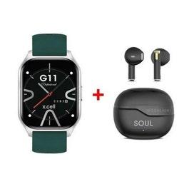 X.Cell G11 Signature Smartwatch And Soul16 Truly Wireless Bluetooth In-Ear Earbuds Moonlight, Green (XL-WCH-G11Sig-SILFGRNS+XL-SOUL-16)