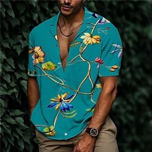 Men's Shirt Print Floral Turndown Street Casual Button-Down Print Short Sleeve Tops Casual Fashion Designer Breathable Blue Lightinthebox