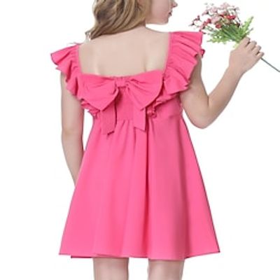 Girls Bow Back Square Neck Ruffle Sleeve Preppy Dress Tween Cute School Dance A Line Dresses 8-14Y Lightinthebox