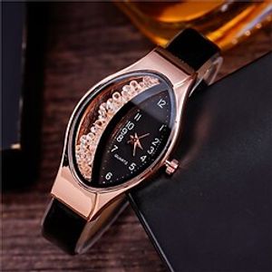Quartz Watch for Women Analog Quartz Stylish Glitter Fashion Bangle Bling Diamond Elegant Women Crystal Oval Dial Quartz Wrist Watches Lady Leather Strap Casual Watch Gift miniinthebox