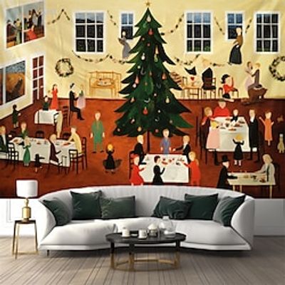 Christmas Illustration Hanging Tapestry Wall Art Xmas Large Tapestry Mural Decor Photograph Backdrop Blanket Curtain Home Bedroom Living Room Decoration miniinthebox
