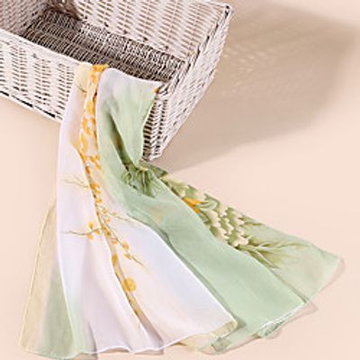 Women's Chiffon Scarf Holiday Multi-color Scarf Color Block miniinthebox