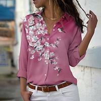 Women's Shirt Blouse Floral Daily Vacation Button Print Yellow Long Sleeve Casual Shirt Collar Spring Fall Lightinthebox